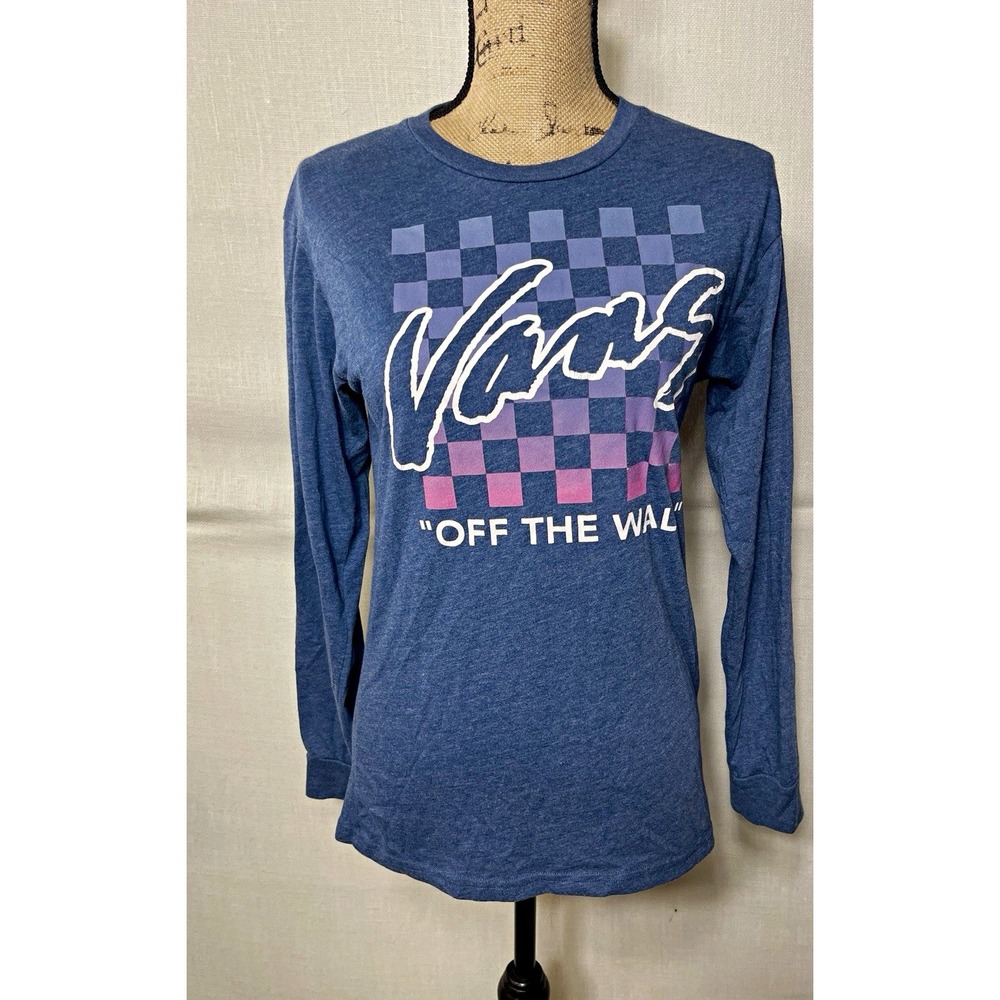 VANS Off The Wall Graphic Print T-Shirt Men's S Blue Crew Neck Long Sleeve